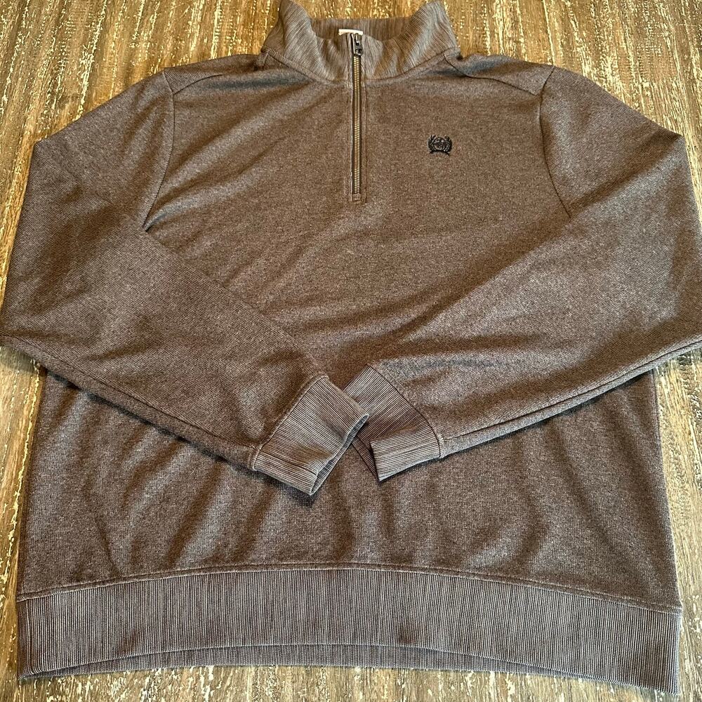 Cinch 1/4 Zip Pullover Poly Blend Knit Sweater Brown Men’s Size XL
